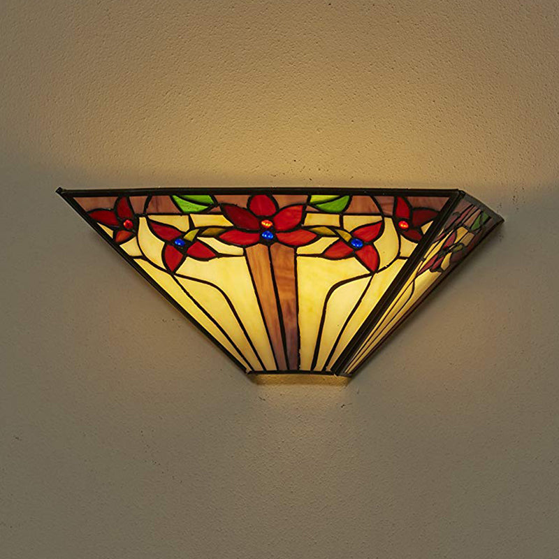 Floral Wall Sconce Light Mission Style Stained Glass 1 Light Wall Mount Light for Dining Room Clearhalo 'Industrial' 'Middle century wall lights' 'Tiffany wall lights' 'Tiffany' 'Wall Lamps & Sconces' 'Wall Lights' Lighting' 181434