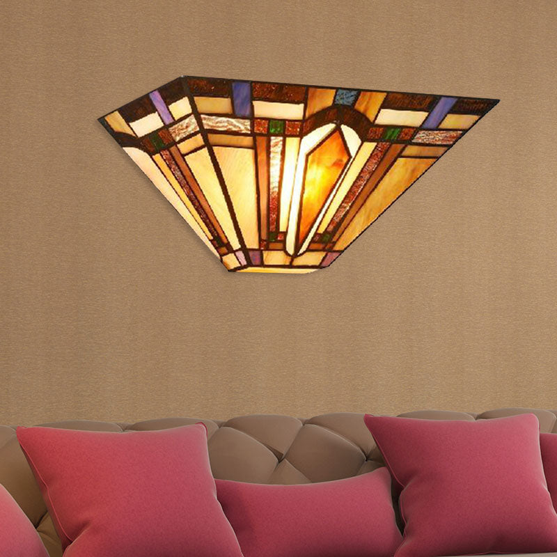 1 Light Geometric Wall Light Craftsman Stained Glass Wall Sconce Light in Brown for Restaurant Clearhalo 'Industrial' 'Middle century wall lights' 'Tiffany wall lights' 'Tiffany' 'Wall Lamps & Sconces' 'Wall Lights' Lighting' 181460