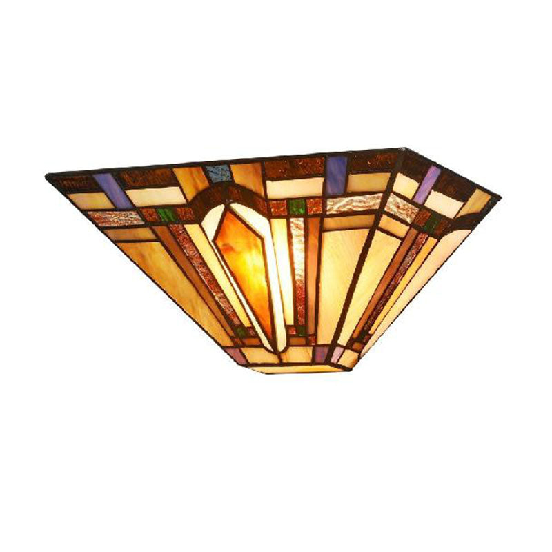 1 Light Geometric Wall Light Craftsman Stained Glass Wall Sconce Light in Brown for Restaurant Clearhalo 'Industrial' 'Middle century wall lights' 'Tiffany wall lights' 'Tiffany' 'Wall Lamps & Sconces' 'Wall Lights' Lighting' 181461