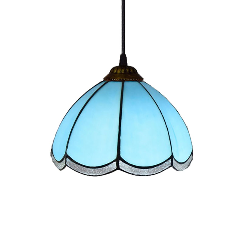 Tiffany-Style Scallop Pendulum Light 1 Head Handcrafted Art Glass Suspension Lamp in Yellow/Blue for Stair Clearhalo 'Ceiling Lights' 'Chandeliers' 'Industrial' 'Middle Century Pendants' 'Pendant Lights' 'Pendants' 'Tiffany close to ceiling' 'Tiffany Pendants' 'Tiffany' Lighting' 181507