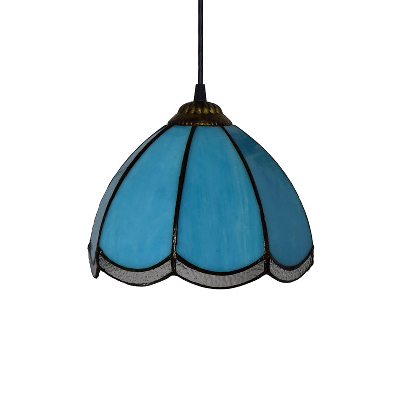 Tiffany-Style Scallop Pendulum Light 1 Head Handcrafted Art Glass Suspension Lamp in Yellow/Blue for Stair Clearhalo 'Ceiling Lights' 'Chandeliers' 'Industrial' 'Middle Century Pendants' 'Pendant Lights' 'Pendants' 'Tiffany close to ceiling' 'Tiffany Pendants' 'Tiffany' Lighting' 181508