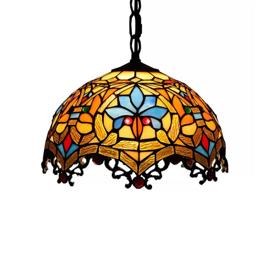 Dome Shade Hanging Light Victorian Stained Glass 1 Light Pendant Lamp with Black Chain for Staircase Clearhalo 'Ceiling Lights' 'Close To Ceiling Lights' 'Industrial' 'Middle Century Pendants' 'Pendant Lights' 'Pendants' 'Tiffany close to ceiling' 'Tiffany Pendants' 'Tiffany' Lighting' 181520