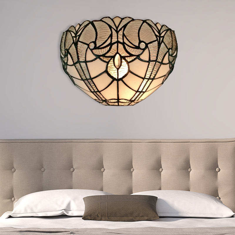 Traditional Bowl Wall Sconce Stained Glass 1 Head Mini Wall Lighting for Living Room White Clearhalo 'Industrial' 'Middle century wall lights' 'Tiffany wall lights' 'Tiffany' 'Wall Lamps & Sconces' 'Wall Lights' Lighting' 181537