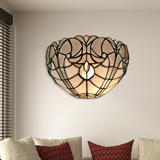 Traditional Bowl Wall Sconce Stained Glass 1 Head Mini Wall Lighting for Living Room Clearhalo 'Industrial' 'Middle century wall lights' 'Tiffany wall lights' 'Tiffany' 'Wall Lamps & Sconces' 'Wall Lights' Lighting' 181538