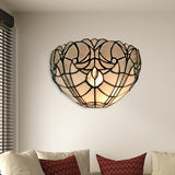 Traditional Bowl Wall Sconce Stained Glass 1 Head Mini Wall Lighting for Living Room Clearhalo 'Industrial' 'Middle century wall lights' 'Tiffany wall lights' 'Tiffany' 'Wall Lamps & Sconces' 'Wall Lights' Lighting' 181538
