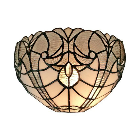 Traditional Bowl Wall Sconce Stained Glass 1 Head Mini Wall Lighting for Living Room Clearhalo 'Industrial' 'Middle century wall lights' 'Tiffany wall lights' 'Tiffany' 'Wall Lamps & Sconces' 'Wall Lights' Lighting' 181539
