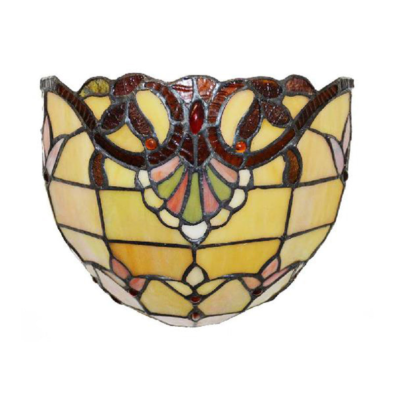 Victorian Wall Sconce Lighting with Bowl Shade Yellow Glass 1 Light Bedroom Wall Lamp Clearhalo 'Industrial' 'Middle century wall lights' 'Tiffany wall lights' 'Tiffany' 'Wall Lamps & Sconces' 'Wall Lights' Lighting' 181582