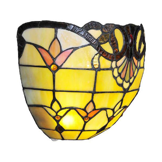 Victorian Wall Sconce Lighting with Bowl Shade Yellow Glass 1 Light Bedroom Wall Lamp Clearhalo 'Industrial' 'Middle century wall lights' 'Tiffany wall lights' 'Tiffany' 'Wall Lamps & Sconces' 'Wall Lights' Lighting' 181583