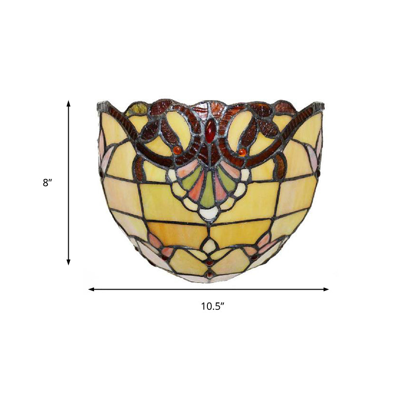 Victorian Wall Sconce Lighting with Bowl Shade Yellow Glass 1 Light Bedroom Wall Lamp Clearhalo 'Industrial' 'Middle century wall lights' 'Tiffany wall lights' 'Tiffany' 'Wall Lamps & Sconces' 'Wall Lights' Lighting' 181584