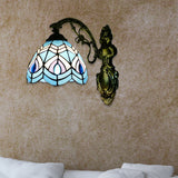 Peacock Wall Lighting Tiffany Style Stained Glass 1 Head Wall Sconce Lighting for Bedroom Blue Clearhalo 'Industrial' 'Middle century wall lights' 'Tiffany wall lights' 'Tiffany' 'Wall Lamps & Sconces' 'Wall Lights' Lighting' 181586