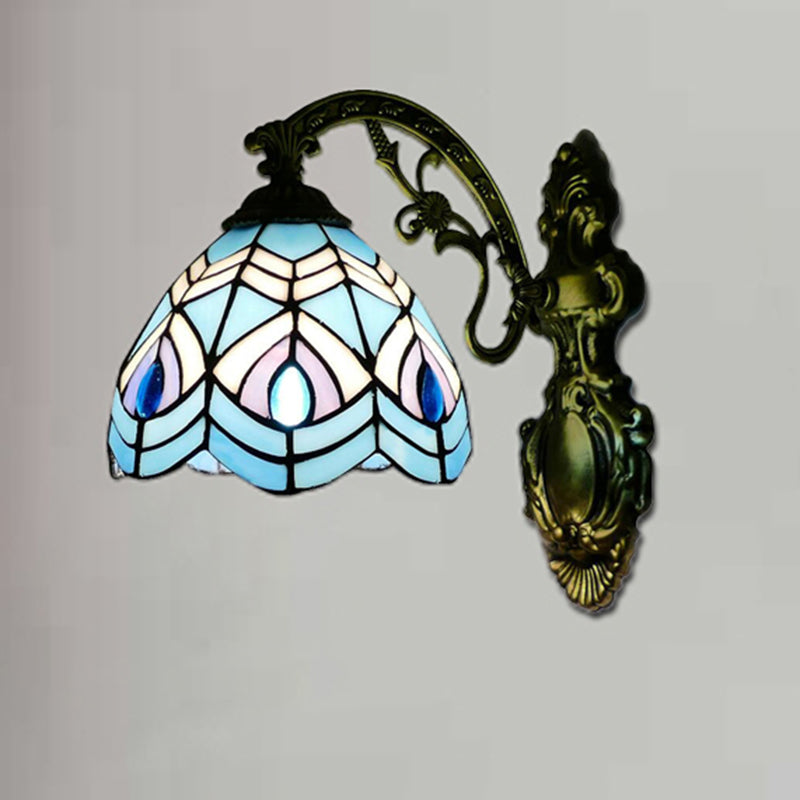 Peacock Wall Lighting Tiffany Style Stained Glass 1 Head Wall Sconce Lighting for Bedroom Clearhalo 'Industrial' 'Middle century wall lights' 'Tiffany wall lights' 'Tiffany' 'Wall Lamps & Sconces' 'Wall Lights' Lighting' 181587