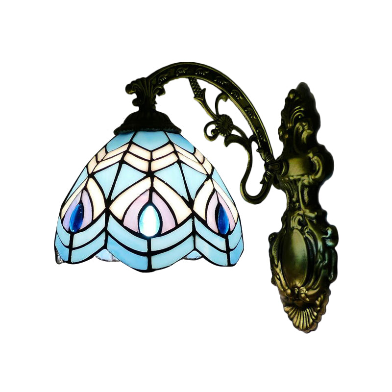 Peacock Wall Lighting Tiffany Style Stained Glass 1 Head Wall Sconce Lighting for Bedroom Clearhalo 'Industrial' 'Middle century wall lights' 'Tiffany wall lights' 'Tiffany' 'Wall Lamps & Sconces' 'Wall Lights' Lighting' 181588