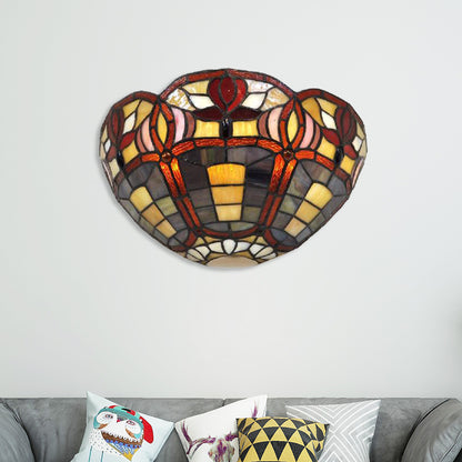 Art Glass Bowl Wall Lighting Rustic Tiffany 1 Light Wall Sconce Lamp in Red Brown for Corridor Red Brown Clearhalo 'Industrial' 'Middle century wall lights' 'Tiffany wall lights' 'Tiffany' 'Wall Lamps & Sconces' 'Wall Lights' Lighting' 181610