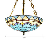 Blue Bowl Ceiling Fixture Retro Style Stained Glass Semi Flush Ceiling Fixture for Coffee Shop Clearhalo 'Ceiling Lights' 'Close To Ceiling Lights' 'Close to ceiling' 'Glass shade' 'Glass' 'Pendant Lights' 'Semi-flushmount' 'Tiffany close to ceiling' 'Tiffany' Lighting' 181641