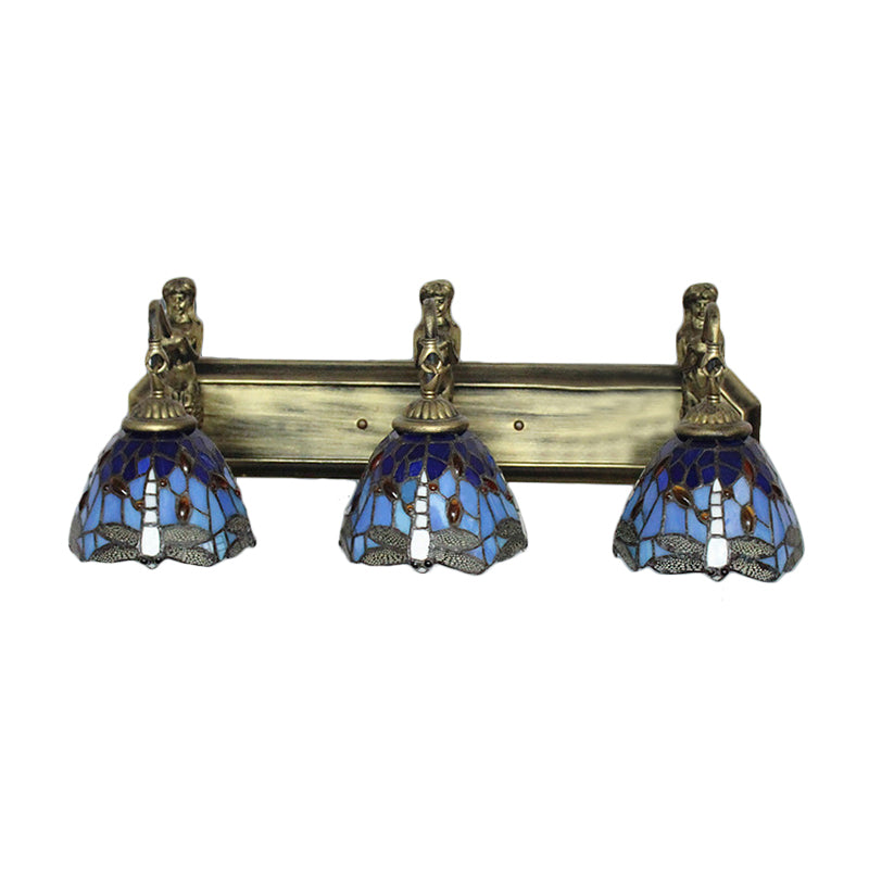 3 Heads Dragonfly Wall Light Fixture Baroque Orange/Blue Stained Glass Sconce Lighting Clearhalo 'Industrial' 'Middle century wall lights' 'Tiffany wall lights' 'Tiffany' 'Wall Lamps & Sconces' 'Wall Lights' Lighting' 181721