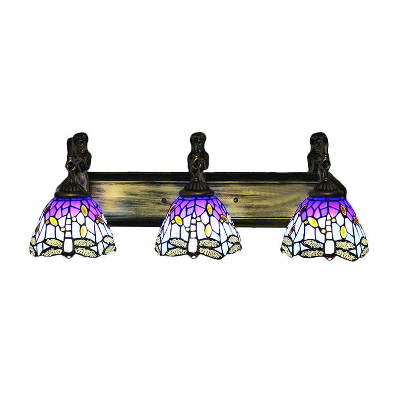 3 Heads Dragonfly Wall Light Fixture Baroque Orange/Blue Stained Glass Sconce Lighting Clearhalo 'Industrial' 'Middle century wall lights' 'Tiffany wall lights' 'Tiffany' 'Wall Lamps & Sconces' 'Wall Lights' Lighting' 181722