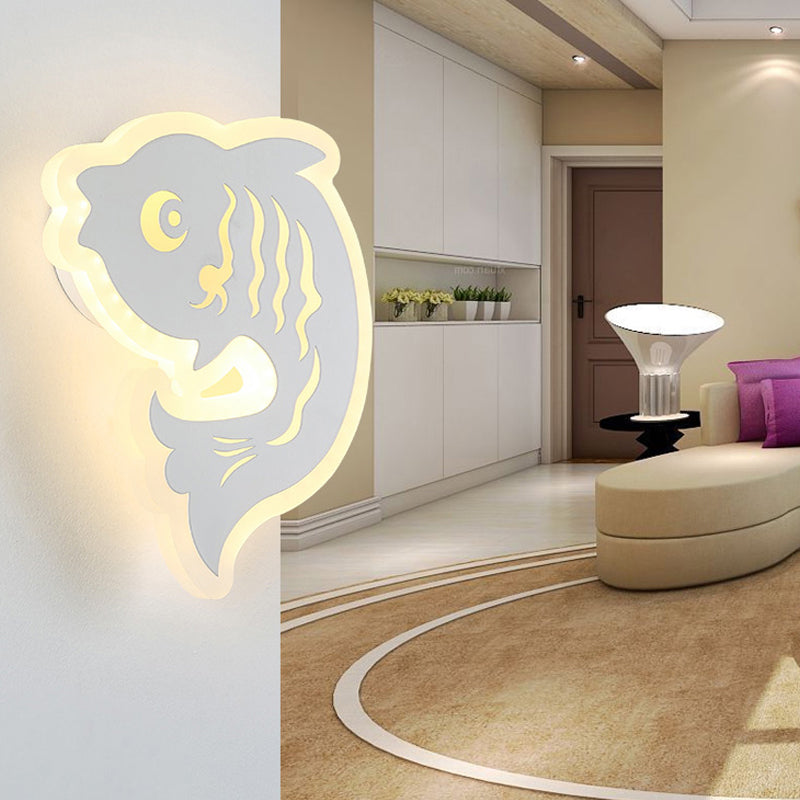 Contemporary Animal Wall Light Acrylic LED Wall Lamp in White for Kid Bedroom Hallway White Fish Clearhalo 'Wall Lamps & Sconces' 'Wall Lights' Lighting' 181747