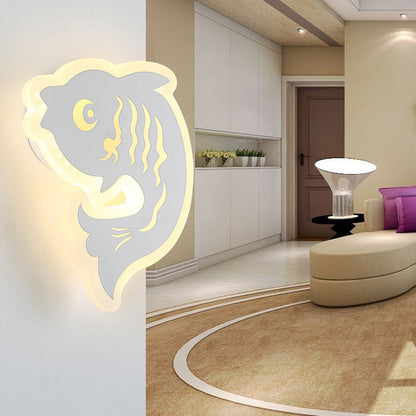 Contemporary Animal Wall Light Acrylic LED Wall Lamp in White for Kid Bedroom Hallway White Fish Clearhalo 'Wall Lamps & Sconces' 'Wall Lights' Lighting' 181747