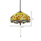 Domed Pendant Light Tiffany-Style 2 Bulbs Yellow Stained Glass Suspended Lighting Fixture with Dragonfly Pattern, 20.5"/21.5" Wide Clearhalo 'Ceiling Lights' 'Chandeliers' 'Industrial' 'Middle Century Pendants' 'Pendant Lights' 'Pendants' 'Tiffany close to ceiling' 'Tiffany Pendants' 'Tiffany' Lighting' 181762