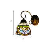 Dome Wall Light Fixture Victorian 1 Head Stained Glass Wall Sconce Lighting in Antique Brass for Bedroom Clearhalo 'Industrial' 'Middle century wall lights' 'Tiffany wall lights' 'Tiffany' 'Wall Lamps & Sconces' 'Wall Lights' Lighting' 181815