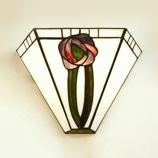 Craftsman Geometric Wall Lamp Stained Glass 1 Head Wall Mount Light with Flower Decoration for Living Room Clearhalo 'Industrial' 'Middle century wall lights' 'Tiffany wall lights' 'Tiffany' 'Wall Lamps & Sconces' 'Wall Lights' Lighting' 181846