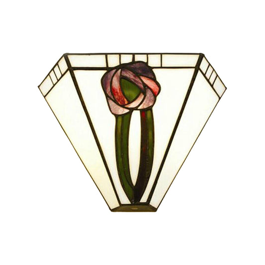 Craftsman Geometric Wall Lamp Stained Glass 1 Head Wall Mount Light with Flower Decoration for Living Room Clearhalo 'Industrial' 'Middle century wall lights' 'Tiffany wall lights' 'Tiffany' 'Wall Lamps & Sconces' 'Wall Lights' Lighting' 181847