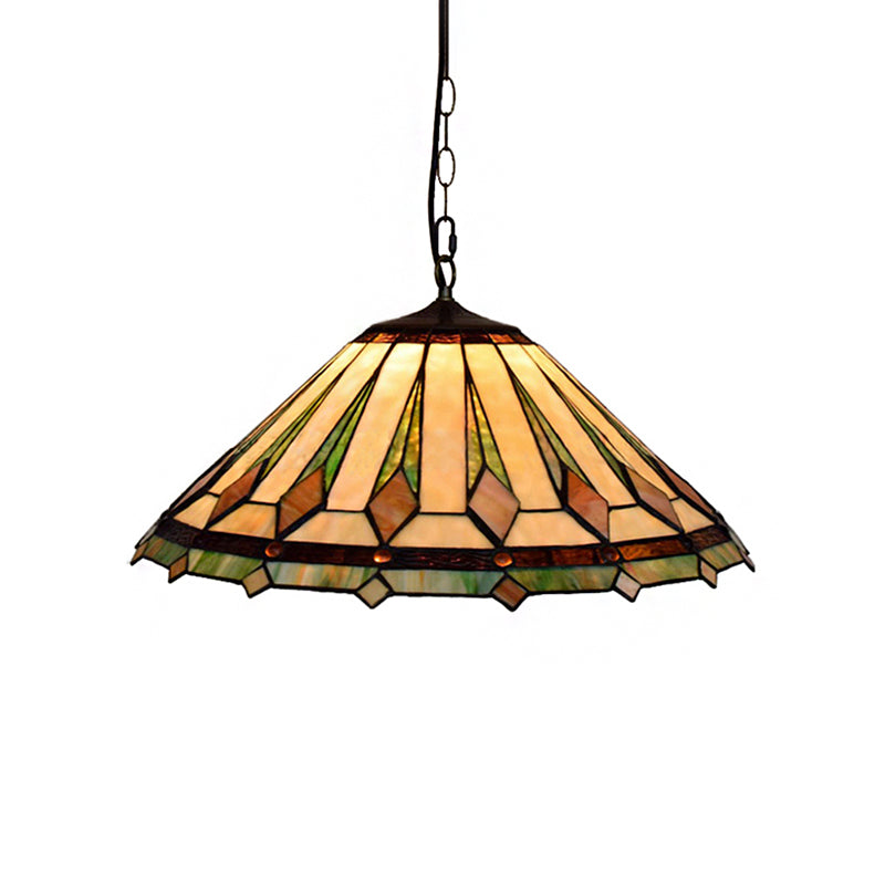 Brown Tapered Pendant Ceiling Light Tiffany 2 Heads Multicolored Stained Glass Hanging Lamp for Bedroom Clearhalo 'Art Deco Pendants' 'Cast Iron' 'Ceiling Lights' 'Ceramic' 'Close To Ceiling Lights' 'Crystal' 'Industrial' 'Metal' 'Middle Century Pendants' 'Pendant Lights' 'Pendants' 'Tiffany close to ceiling' 'Tiffany Pendants' 'Tiffany' Lighting' 181851