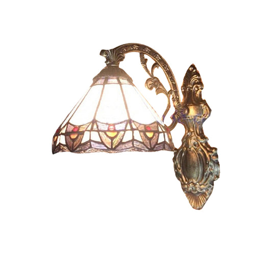 Cone Wall Mount Light Stained Glass 1 Light Tiffany Indoor Wall Sconce Light for Bedroom Clearhalo 'Industrial' 'Middle century wall lights' 'Tiffany wall lights' 'Tiffany' 'Wall Lamps & Sconces' 'Wall Lights' Lighting' 181866