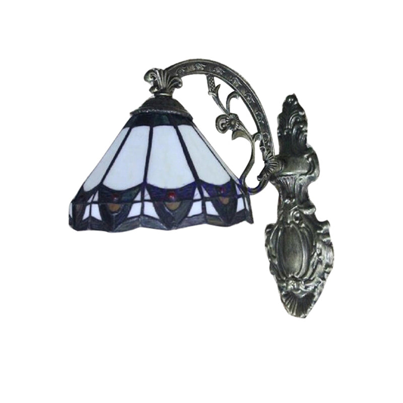 Cone Wall Mount Light Stained Glass 1 Light Tiffany Indoor Wall Sconce Light for Bedroom Clearhalo 'Industrial' 'Middle century wall lights' 'Tiffany wall lights' 'Tiffany' 'Wall Lamps & Sconces' 'Wall Lights' Lighting' 181867