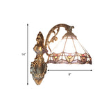 Cone Wall Mount Light Stained Glass 1 Light Tiffany Indoor Wall Sconce Light for Bedroom Clearhalo 'Industrial' 'Middle century wall lights' 'Tiffany wall lights' 'Tiffany' 'Wall Lamps & Sconces' 'Wall Lights' Lighting' 181868
