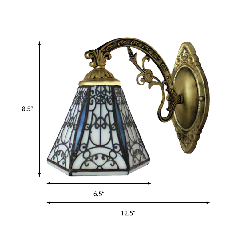 Rustic Geometric Wall Lamp with Fence Design White and Black Glass 1 Light Wall Mount Light Clearhalo 'Industrial' 'Middle century wall lights' 'Tiffany wall lights' 'Tiffany' 'Wall Lamps & Sconces' 'Wall Lights' Lighting' 181888