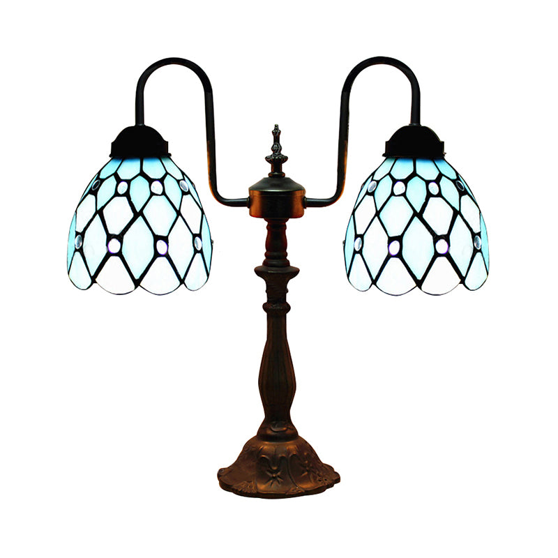 Dome Table Lamp Industrial Vintage Stained Glass 2 Lights Accent Table Lamp in Blue for Bedside Clearhalo 'Lamps' 'Table Lamps' Lighting' 181897