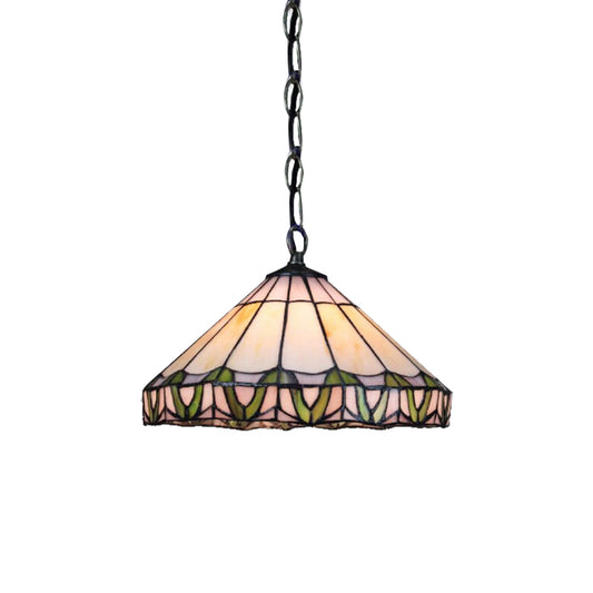 Tiffany-Style Tapered Down Lighting 1 Bulb Orange Stained Glass Suspension Pendant Light with Adjustable Metal Chain Clearhalo 'Ceiling Lights' 'Chandeliers' 'Industrial' 'Middle Century Pendants' 'Pendant Lights' 'Pendants' 'Tiffany close to ceiling' 'Tiffany Pendants' 'Tiffany' Lighting' 181948