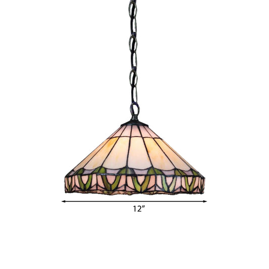 Tiffany-Style Tapered Down Lighting 1 Bulb Orange Stained Glass Suspension Pendant Light with Adjustable Metal Chain Clearhalo 'Ceiling Lights' 'Chandeliers' 'Industrial' 'Middle Century Pendants' 'Pendant Lights' 'Pendants' 'Tiffany close to ceiling' 'Tiffany Pendants' 'Tiffany' Lighting' 181949