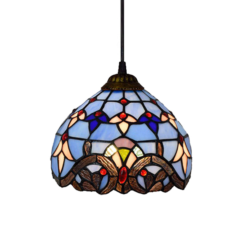 Stained Glass Dome Suspension Light Victorian Style 1 Light Foyer Pendant Lighting in Aged Bronze Finish Clearhalo 'Ceiling Lights' 'Close To Ceiling Lights' 'Industrial' 'Middle Century Pendants' 'Pendant Lights' 'Pendants' 'Tiffany close to ceiling' 'Tiffany Pendants' 'Tiffany' Lighting' 181952