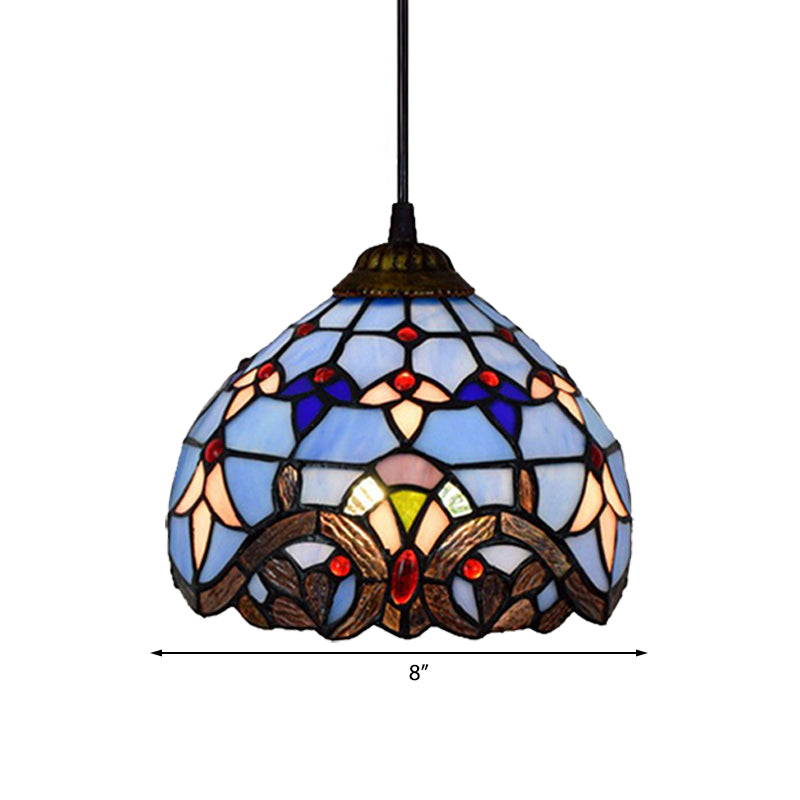 Stained Glass Dome Suspension Light Victorian Style 1 Light Foyer Pendant Lighting in Aged Bronze Finish Clearhalo 'Ceiling Lights' 'Close To Ceiling Lights' 'Industrial' 'Middle Century Pendants' 'Pendant Lights' 'Pendants' 'Tiffany close to ceiling' 'Tiffany Pendants' 'Tiffany' Lighting' 181953