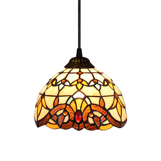Stained Glass Dome Suspension Light Victorian Style 1 Light Foyer Pendant Lighting in Aged Bronze Finish Clearhalo 'Ceiling Lights' 'Close To Ceiling Lights' 'Industrial' 'Middle Century Pendants' 'Pendant Lights' 'Pendants' 'Tiffany close to ceiling' 'Tiffany Pendants' 'Tiffany' Lighting' 181955