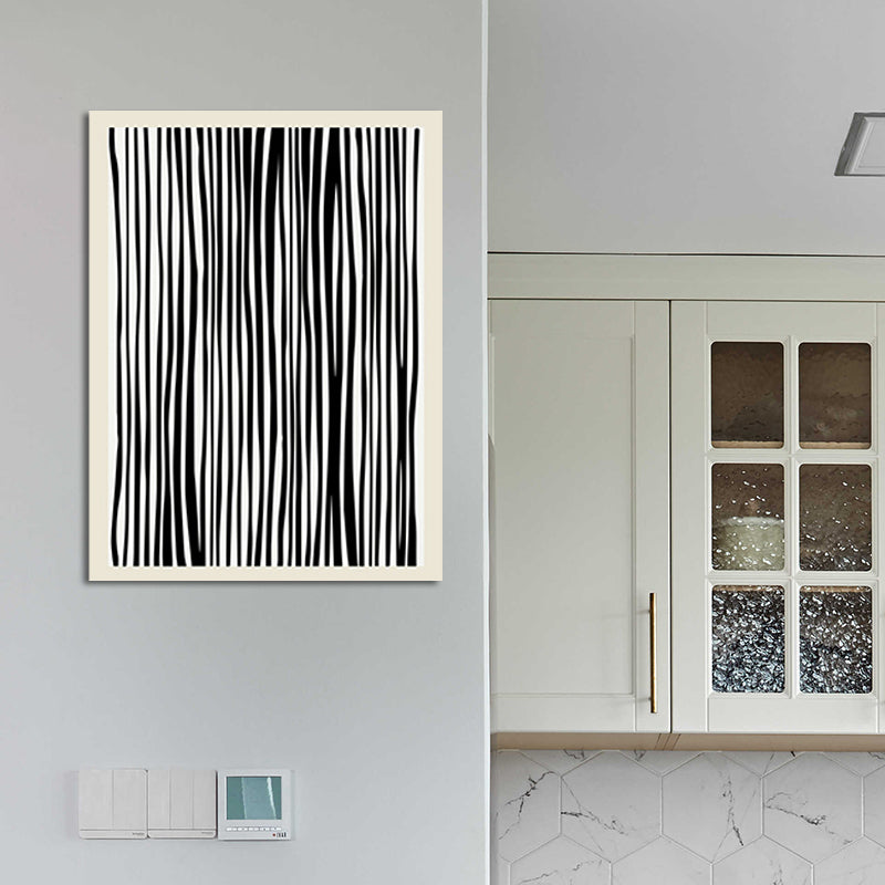 Vertical Stripes Pattern Wall Decor in Dark Minimalism Style Painting for Guest Room Clearhalo 'Art Gallery' 'Canvas Art' 'Contemporary Art Gallery' 'Contemporary Art' 'Minimalism' 'Minimalist Art Gallery' 'Scandinavian' Arts' 1819615