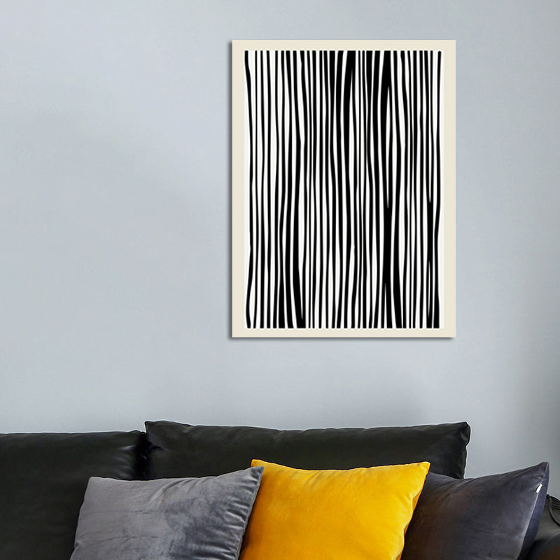 Vertical Stripes Pattern Wall Decor in Dark Minimalism Style Painting for Guest Room Clearhalo 'Art Gallery' 'Canvas Art' 'Contemporary Art Gallery' 'Contemporary Art' 'Minimalism' 'Minimalist Art Gallery' 'Scandinavian' Arts' 1819616