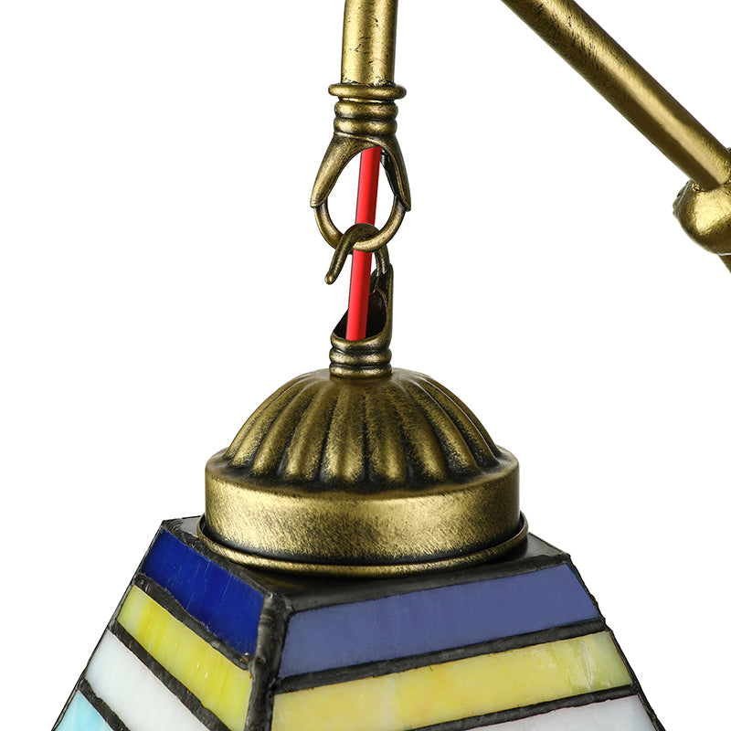 Orange Pyramid Wall Mounted Light Tiffany 1 Head Stained Glass Sconce Light Fixture Clearhalo 'Industrial' 'Middle century wall lights' 'Tiffany wall lights' 'Tiffany' 'Wall Lamps & Sconces' 'Wall Lights' Lighting' 182030