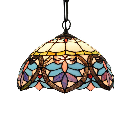 Tiffany Style Bowl-Shaped Hanging Lamp Stained Glass 1 Light Colorful Ceiling Pendant for Dining Room Clearhalo 'Ceiling Lights' 'Industrial' 'Middle Century Pendants' 'Pendant Lights' 'Pendants' 'Tiffany close to ceiling' 'Tiffany Pendants' 'Tiffany' Lighting' 182043