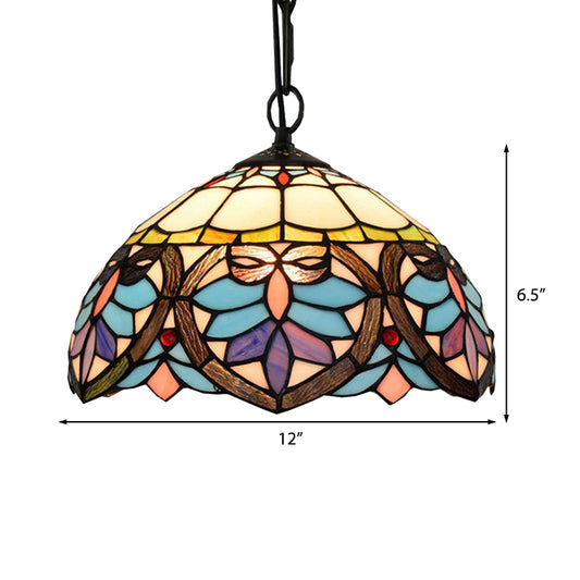 Tiffany Style Bowl-Shaped Hanging Lamp Stained Glass 1 Light Colorful Ceiling Pendant for Dining Room Clearhalo 'Ceiling Lights' 'Industrial' 'Middle Century Pendants' 'Pendant Lights' 'Pendants' 'Tiffany close to ceiling' 'Tiffany Pendants' 'Tiffany' Lighting' 182044