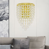 10"/15" W Tapered Wall Mount Light Vintage Metal 1 Bulb Golden Sconce Light with Clear Crystal Draping Clearhalo 'Modern wall lights' 'Modern' 'Wall Lamps & Sconces' 'Wall Lights' Lighting' 1820673