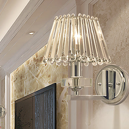 Pyramid Clear Crystal Wall Lighting Modern Stylish 1 Light Chrome Finish Wall Mount Light for Living Room Chrome Clearhalo 'Modern wall lights' 'Modern' 'Wall Lamps & Sconces' 'Wall Lights' Lighting' 1820694