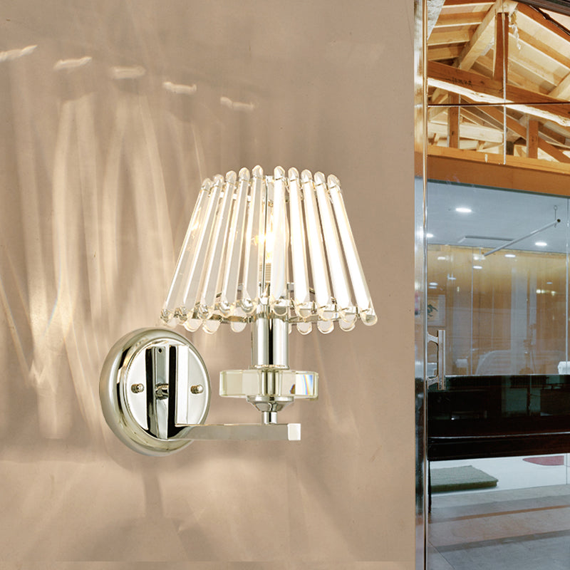 Pyramid Clear Crystal Wall Lighting Modern Stylish 1 Light Chrome Finish Wall Mount Light for Living Room Clearhalo 'Modern wall lights' 'Modern' 'Wall Lamps & Sconces' 'Wall Lights' Lighting' 1820695