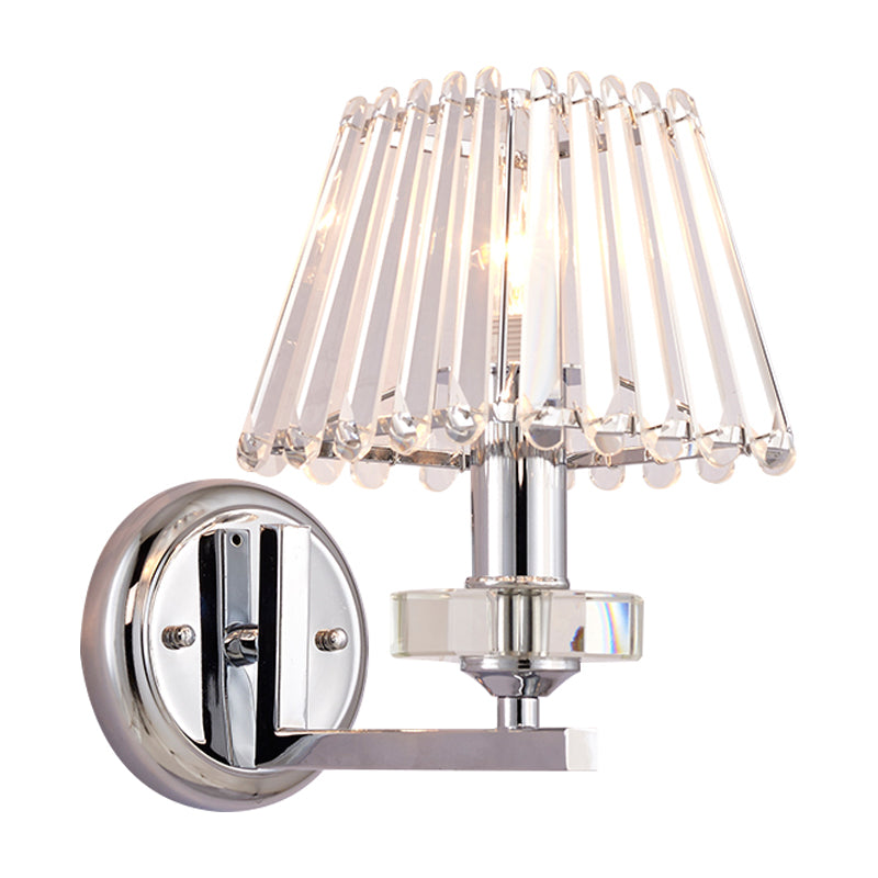 Pyramid Clear Crystal Wall Lighting Modern Stylish 1 Light Chrome Finish Wall Mount Light for Living Room Clearhalo 'Modern wall lights' 'Modern' 'Wall Lamps & Sconces' 'Wall Lights' Lighting' 1820696