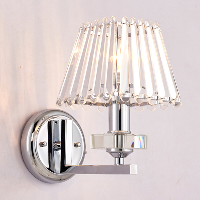 Pyramid Clear Crystal Wall Lighting Modern Stylish 1 Light Chrome Finish Wall Mount Light for Living Room Clearhalo 'Modern wall lights' 'Modern' 'Wall Lamps & Sconces' 'Wall Lights' Lighting' 1820697