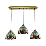Baroque Style Bowl Shade Pendant Stained Glass 3 Lights Linear Ceiling Pendant in Brown/Black for Dining Room Clearhalo 'Ceiling Lights' 'Industrial' 'Middle Century Pendants' 'Pendant Lights' 'Pendants' 'Tiffany close to ceiling' 'Tiffany Pendants' 'Tiffany' Lighting' 182077