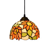 1 Head Living Room Suspension Lighting Baroque Orange Hanging Light Fixture with Dome Stained Art Glass Shade Clearhalo 'Ceiling Lights' 'Close To Ceiling Lights' 'Industrial' 'Middle Century Pendants' 'Pendant Lights' 'Pendants' 'Tiffany close to ceiling' 'Tiffany Pendants' 'Tiffany' Lighting' 182098