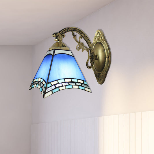 Rustic Geometric Ceiling Pendant Stained Glass 1 Light Hanging Pendant in Blue for Dining Room Blue Clearhalo 'Industrial' 'Middle century wall lights' 'Tiffany wall lights' 'Tiffany' 'Wall Lamps & Sconces' 'Wall Lights' Lighting' 182100
